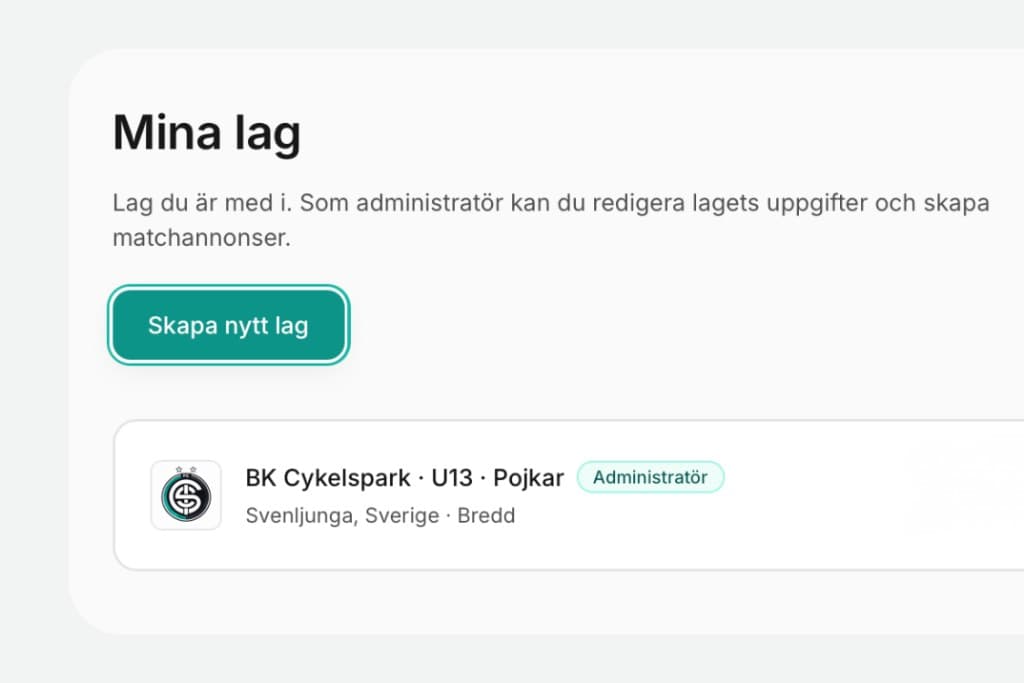 Matchportal – registrering och översikt